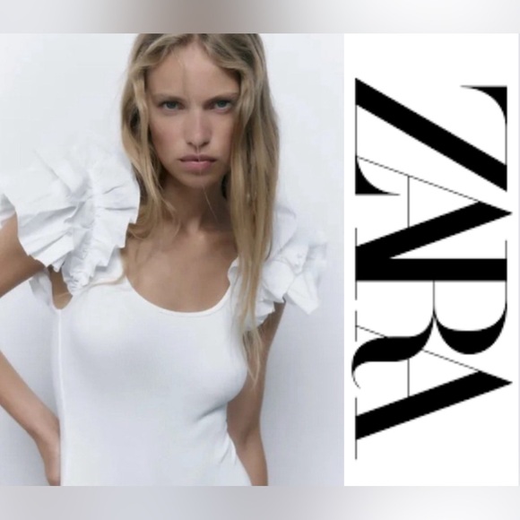 Zara Tops - NWOT ZARA Ribbed Dramatic Layered Ruffle Sleeve Bodysuit - White - Sz M